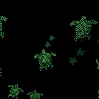 Hawaiian Christmas-Turtles filled with Green Hibiscus on Black Background Random