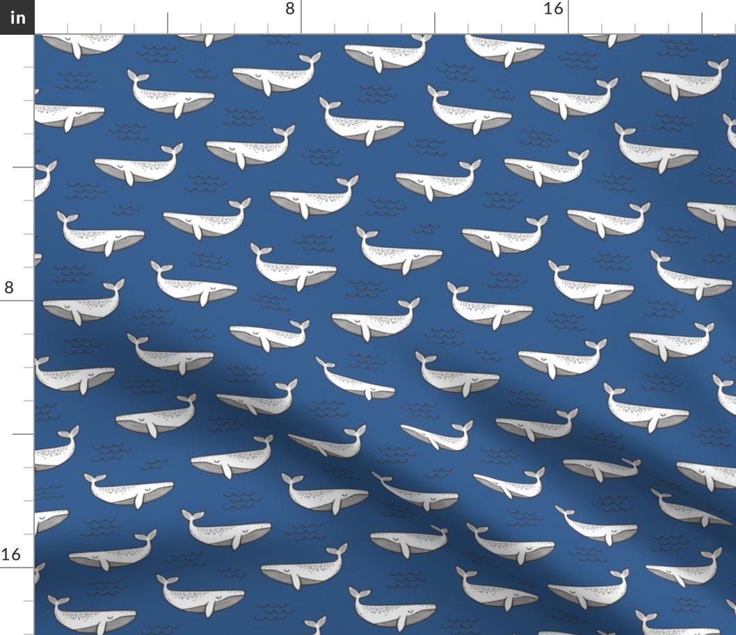 Whales on Navy Blue