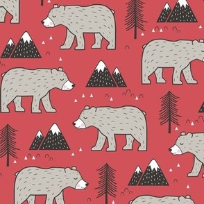 Mountain Bear  Woodland on Red