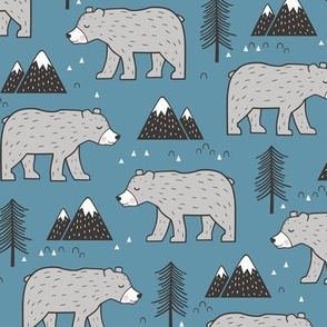 Mountain Bear  Woodland on Dark Blue 