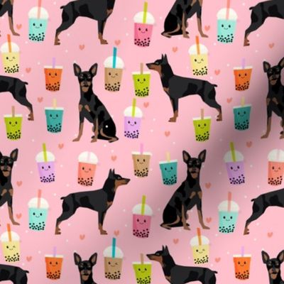 min pin bubble tea fabric cute boba miniature pinscher design - pink