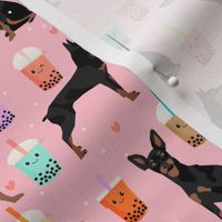 min pin bubble tea fabric cute boba miniature pinscher design - pink