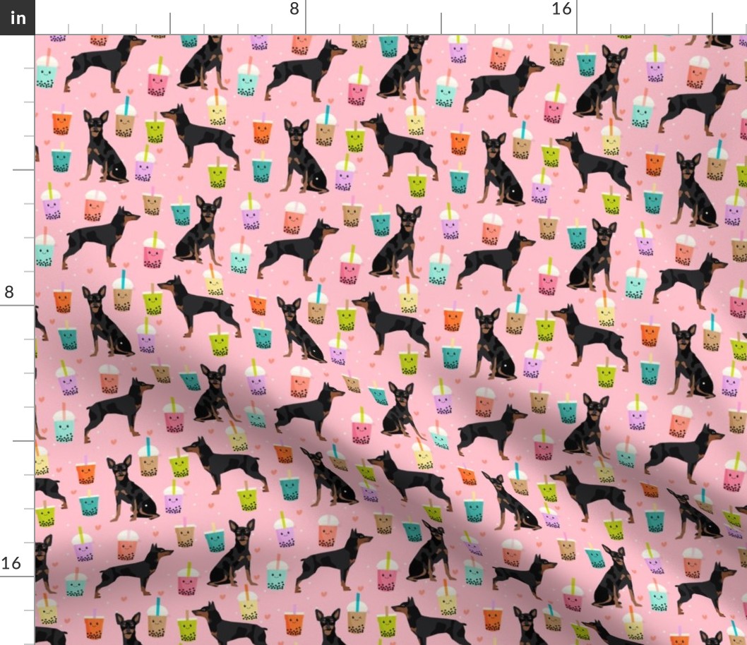 min pin bubble tea fabric cute boba miniature pinscher design - pink