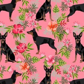 min pin hawaiian fabric tropical palm print design miniature pinscher dog fabric - pink