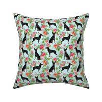 min pin hawaiian fabric tropical palm print design miniature pinscher dog fabric - light blue