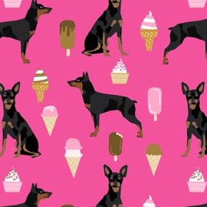 min pin fabric miniature pinscher dog ice cream design - bright pink
