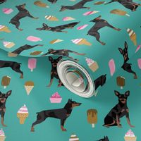 min pin fabric miniature pinscher dog ice cream design - turquoise