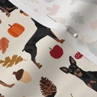 min pin autumn fabric miniature pinscher dog autumn fall leaves design - cream