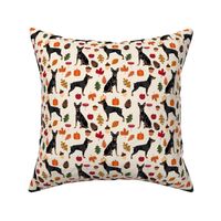 min pin autumn fabric miniature pinscher dog autumn fall leaves design - cream