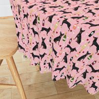 min pin wine fabric miniature pinscher dog champagne bubbly design - pink