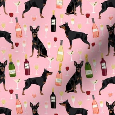 min pin wine fabric miniature pinscher dog champagne bubbly design - pink