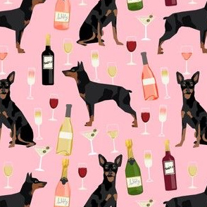 min pin wine fabric miniature pinscher dog champagne bubbly design - pink