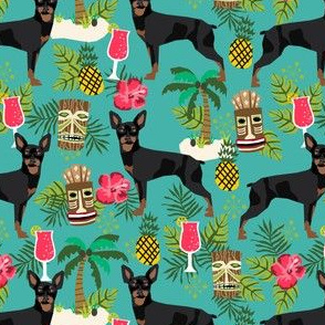 min pin tiki fabric tropical palm print design dog fabric - turquoise