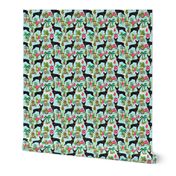 min pin tiki fabric tropical palm print design dog fabric - light blue