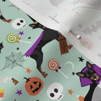 min pin halloween fabric miniature pinscher dog halloween design - light mint