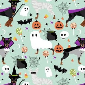 min pin halloween fabric miniature pinscher dog halloween design - light mint