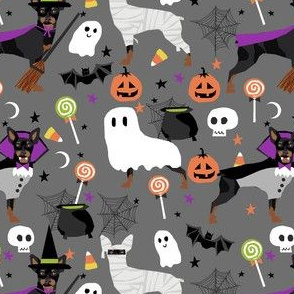 min pin halloween fabric miniature pinscher dog halloween design - grey