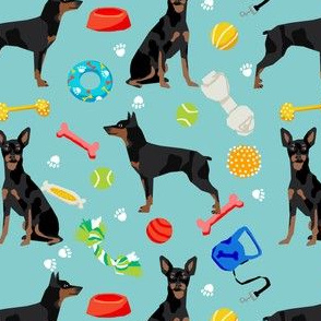 min pin dog fabric dogs and toys design miniature pinscher - blue