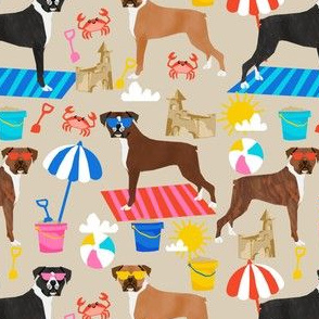 boxer beach fabric boxer dog sandcastles design - sand