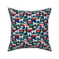 labradoodle fabric summer palm tree design- navy