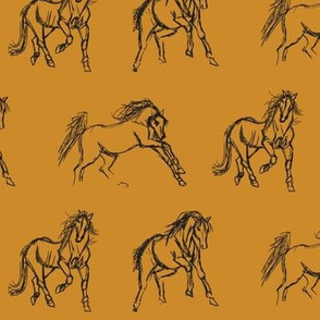 Gestural Horses on Mustard Gold