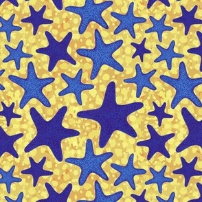Blue Starfish on Yellow