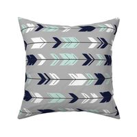 Arrow Feathers Rotated - Evenstar - navy, mint, white on grey