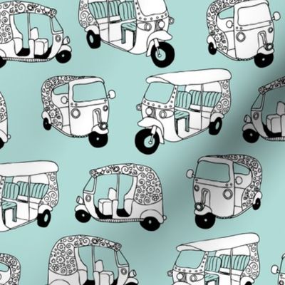 Mint blue auto rickshaw tuk tuk taxi trendy asian travel print 
