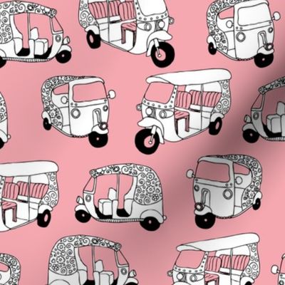 Pink auto rickshaw tuk tuk taxi trendy asian travel print 