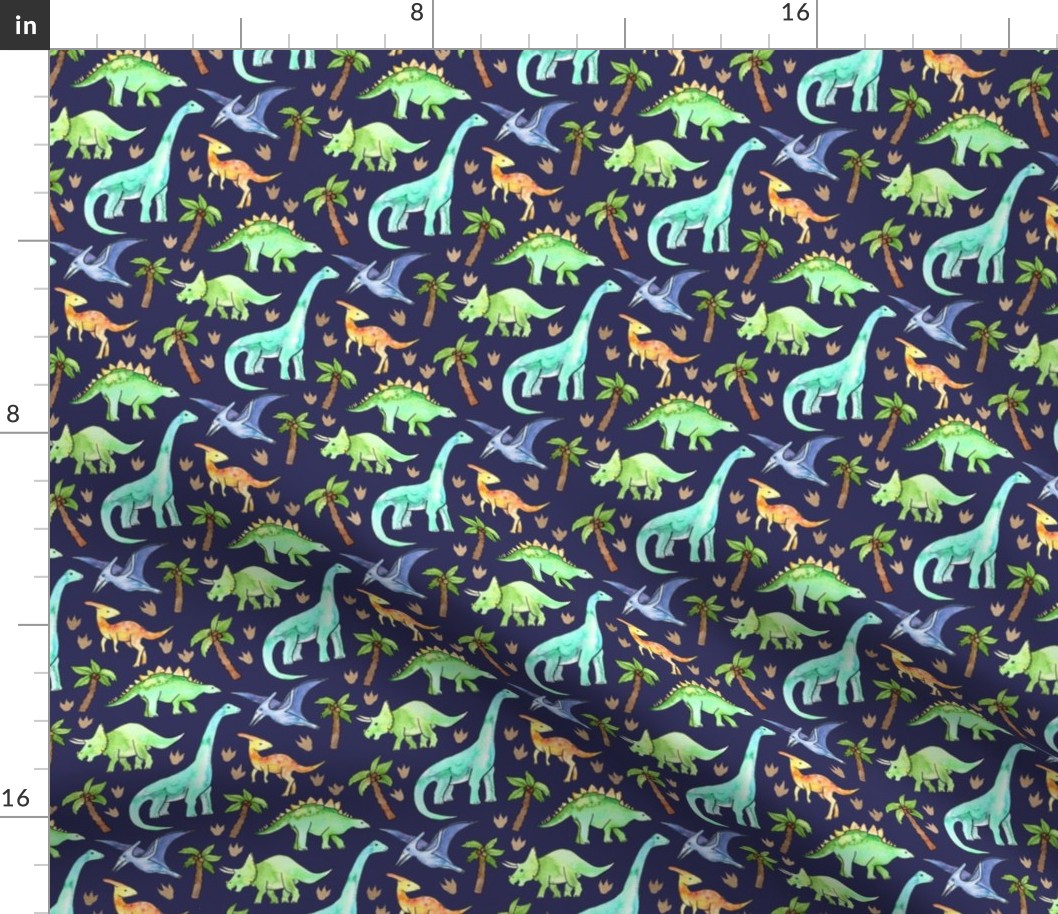 Dinosaurs on Dark Blue