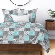 Patchwork Deer- Aqua and Grey - Rotated