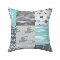 Patchwork Deer- Aqua and Grey - Rotated