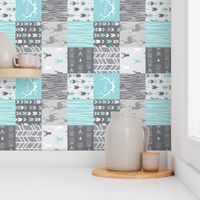 Patchwork Deer- Aqua and Grey - Rotated