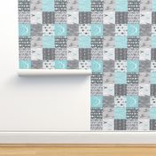 Patchwork Deer- Aqua and Grey - Rotated