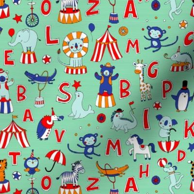Animal Circus Alphabet - on mint stripes