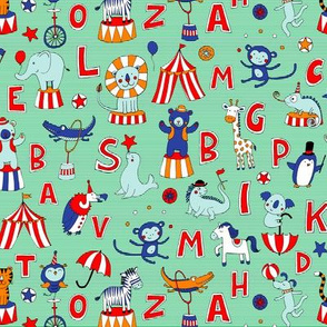 Animal Circus Alphabet - on mint stripes