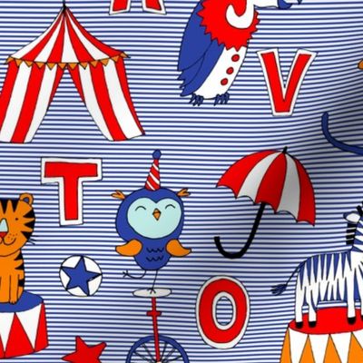 Animal Circus Alphabet - blue stripes