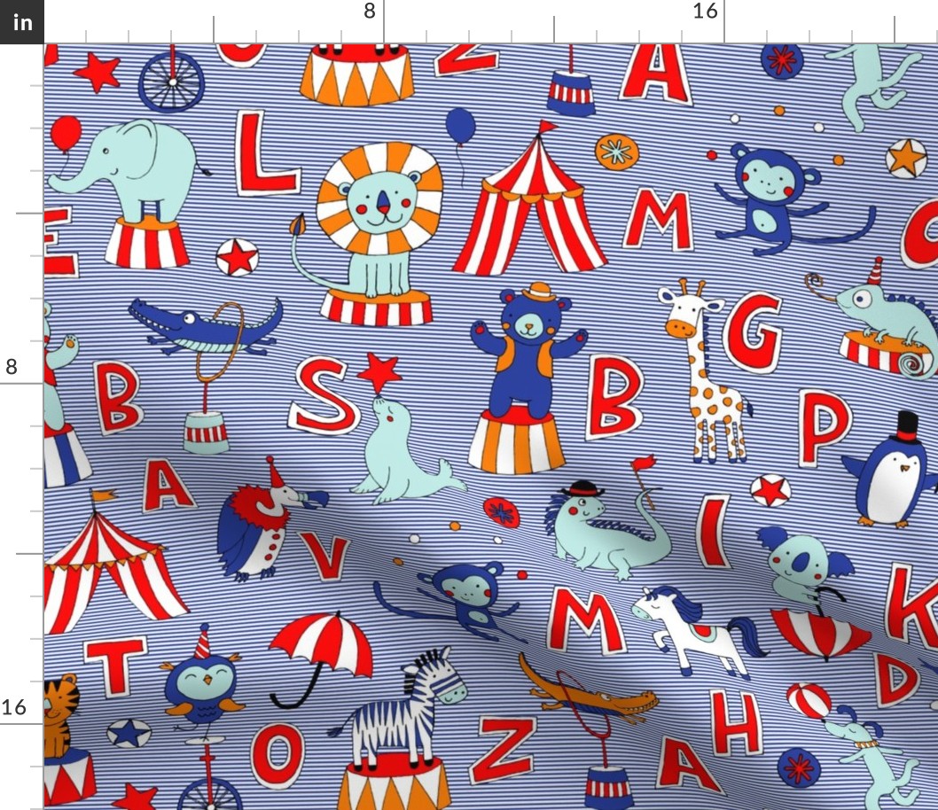 Animal Circus Alphabet - blue stripes