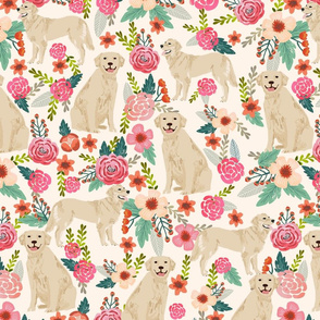 LARGE golden retriever floral fabric dogs floral design cream