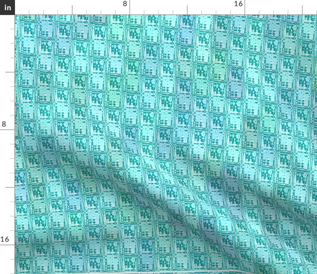 Turquoise Grid Upholstery Fabric