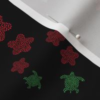 Hawaiian Christmas Green Turtles and Red Plumeria Filled with Hibiscus on Black