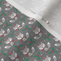 Winter Christmas Xmas Holidays Fox With snowflakes , hats  beanies,scarf  on Dark Grey Tiny Small