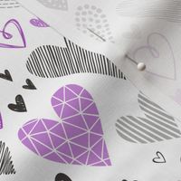 Hearts Geometrical Love Valentine Black&White Purple
