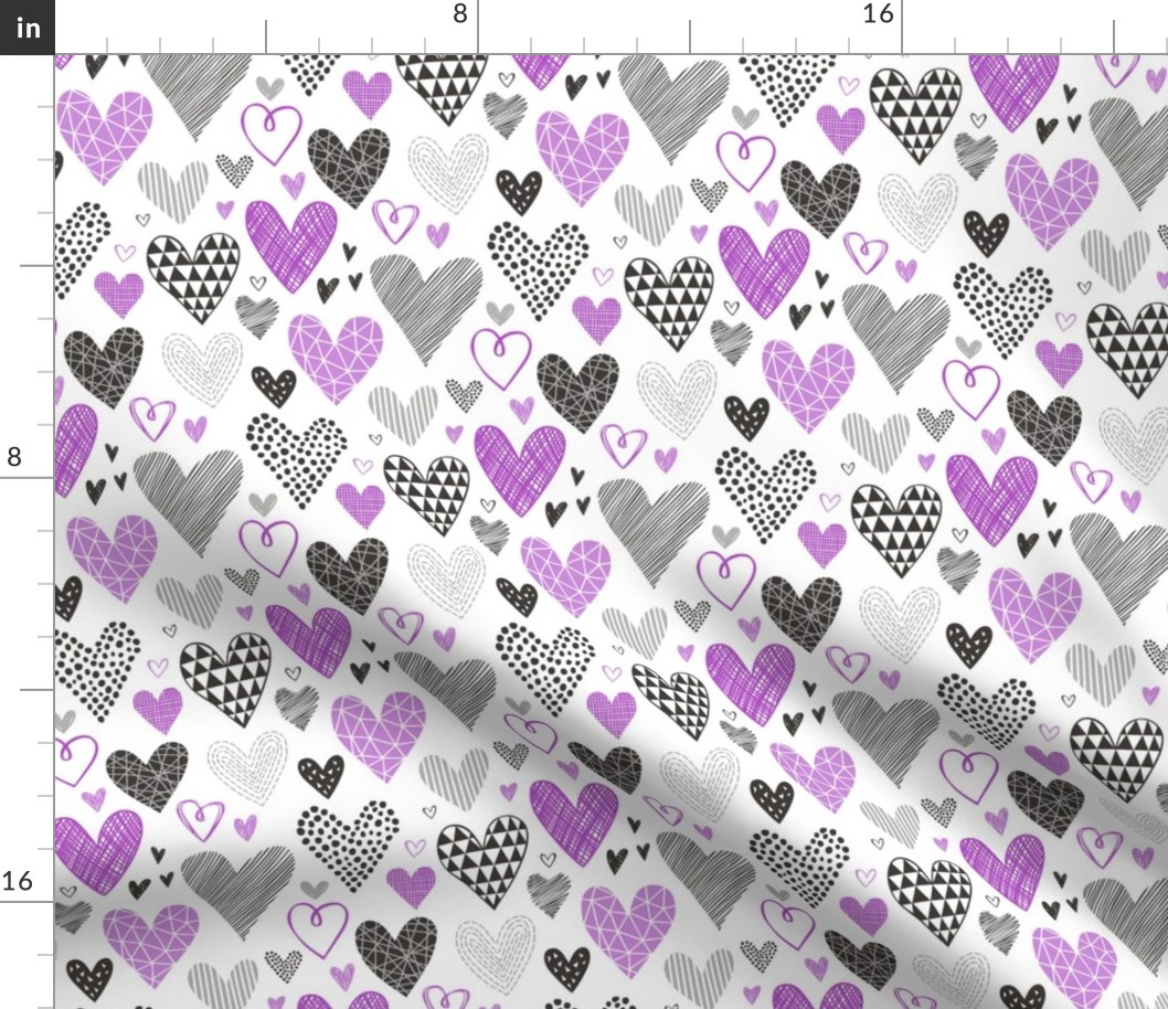 Hearts Geometrical Love Valentine Black&White Purple
