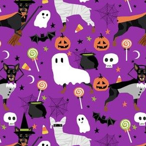 min pin fabric dogs and halloween design miniature pinscher costume fabric - purple