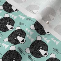 small bear faces and trees on teal