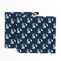 Vintage steam train illustration navy kids pattern