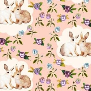 Bunnies in Love, Garden Floral in Peach