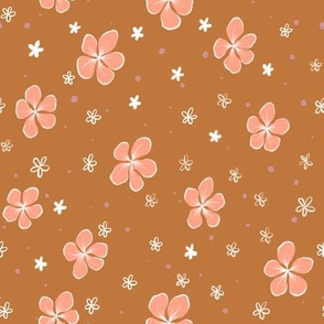 Peach Hibiscus Floral on Caramel