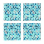 Teal Blue Ink - Watercolor Hexagon Pattern Small
